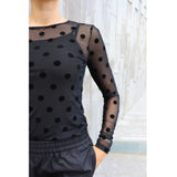 Liberté LIBERTÉ dam blus MESH Blouse BLACK BIG FLOCK DOT