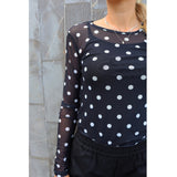 Liberté LIBERTÉ dam blus MESH Blouse BLACK WHITE BIG DOT