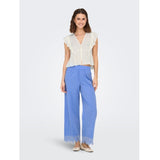 ONLY ONLY dam byxor ONLPAULA Pant Blue Bonnet BRIGHT WHITE EMB.