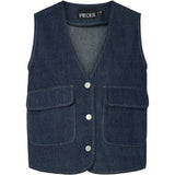 PIECES PIECES dam väst PCFABIA Restudsalg Dark Blue Denim