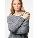 PIECES Pieces damstickad klänning PCIVY Dress Medium Grey Melange Detail:WHITE CONTRAST