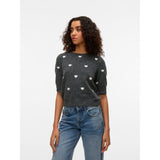 Vero Moda VERO MODA DAM STICKAD TRÖJA VMDOFFE Knit Dark Grey Melange White Hearts