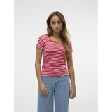 Vero Moda VERO MODA dam t-shirt VMLOTTE T-shirt Fiery Red Stripes BONBON