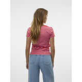 Vero Moda VERO MODA dam t-shirt VMLOTTE T-shirt Fiery Red Stripes BONBON