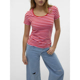 Vero Moda VERO MODA dam t-shirt VMLOTTE T-shirt Fiery Red Stripes BONBON