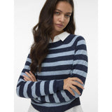 Vero Moda Vero Moda dam stickad VMDOFFY Knit Navy Blazer Stripes:W. CHINA BLUE