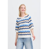 b.young B.YOUNG Damstickad BYMMORLA Knit DELLA ROBBIA BLUE ZIG ZAG