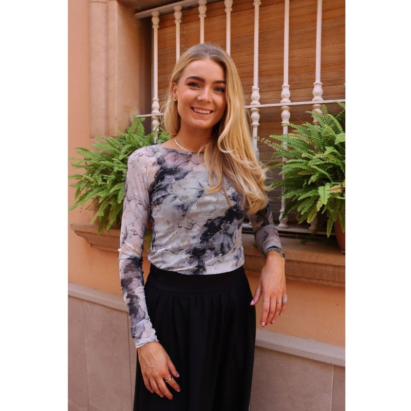 Liberté LIBERTÉ dam blus MESH Blouse BLACK GREY MARBLE