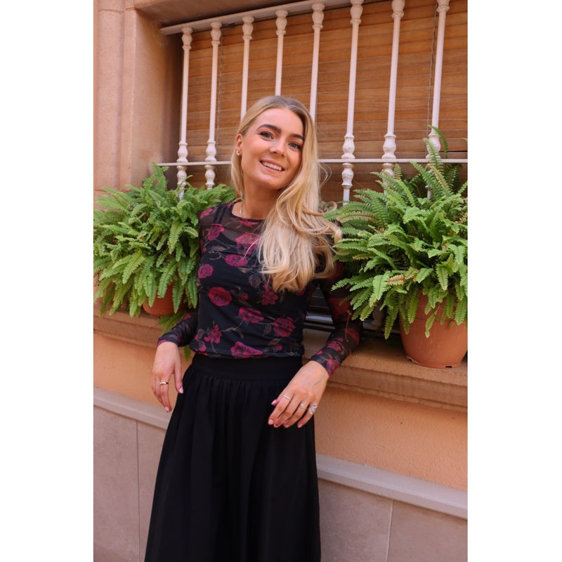 Liberté LIBERTÉ dam blus MESH Blouse BLACK PINK ROSE