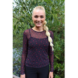 Liberté LIBERTÉ dam blus MESH Blouse BLACK RED HEARTS