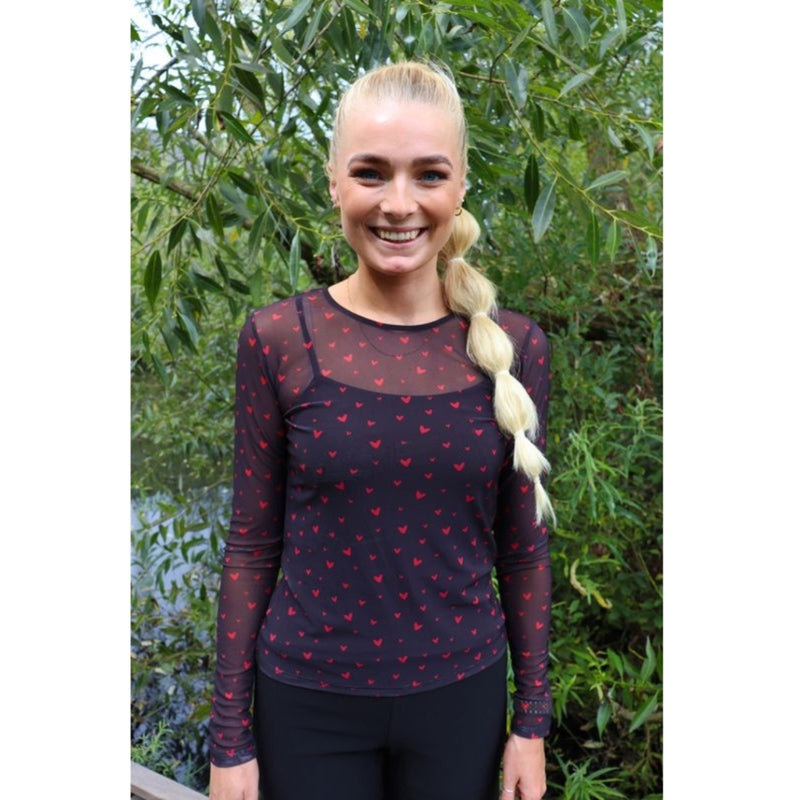 Liberté LIBERTÉ dam blus MESH Blouse BLACK RED HEARTS