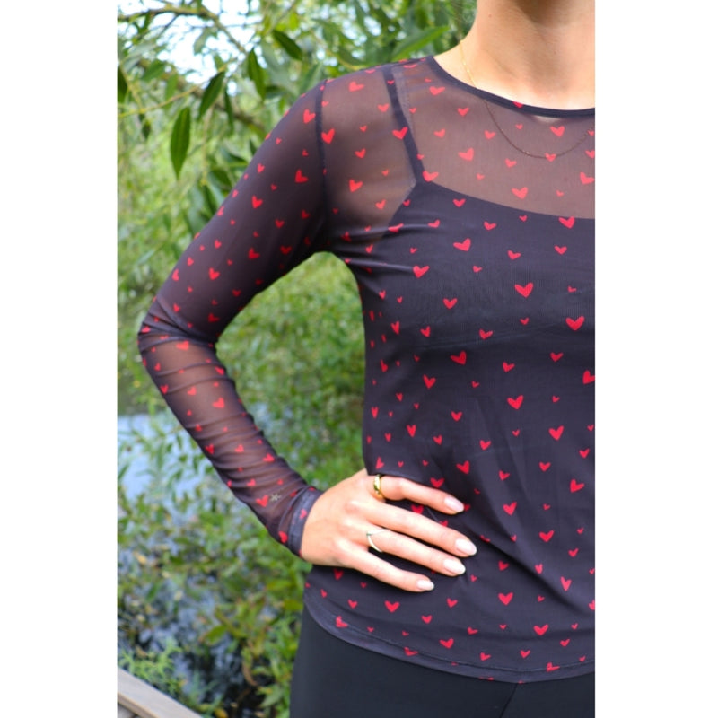 Liberté LIBERTÉ dam blus MESH Blouse BLACK RED HEARTS