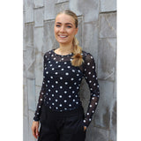 Liberté LIBERTÉ dam blus MESH Blouse BLACK WHITE BIG DOT