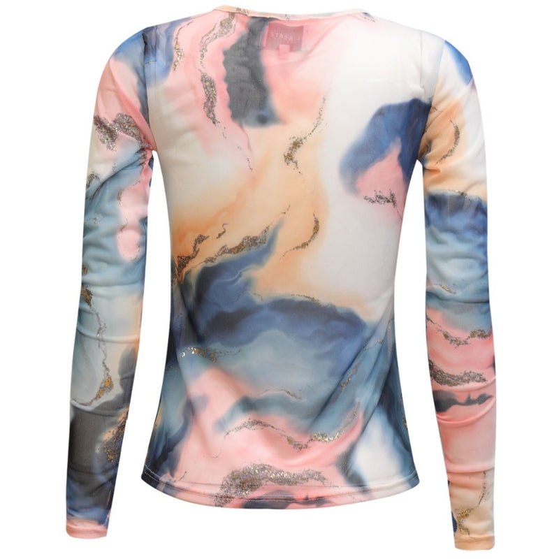 Liberté LIBERTÉ dam blus MESH Blouse BLUE PEACH GOLD MARBLE