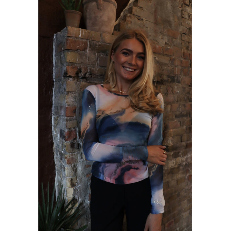 Liberté LIBERTÉ dam blus MESH Blouse BLUE PEACH GOLD MARBLE