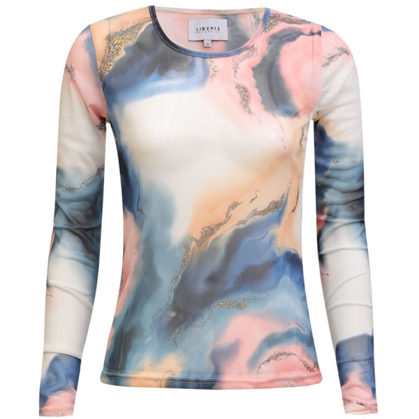 Liberté LIBERTÉ dam blus MESH Blouse BLUE PEACH GOLD MARBLE
