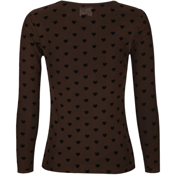 Liberté LIBERTÉ dam blus MESH Blouse DARK BROWN BLACK FLOCK HEART