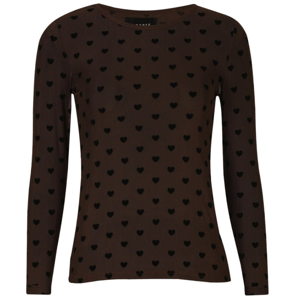 Liberté LIBERTÉ dam blus MESH Blouse DARK BROWN BLACK FLOCK HEART