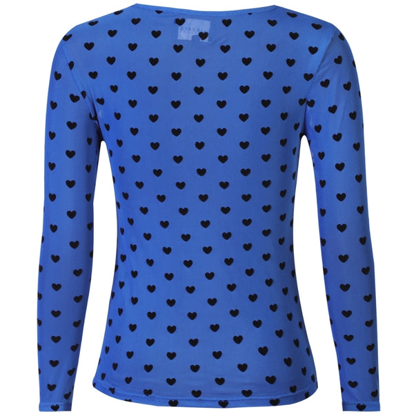 Liberté LIBERTÉ dam blus MESH Blouse ELECTRIC BLUE BLACK FLOCK HEART