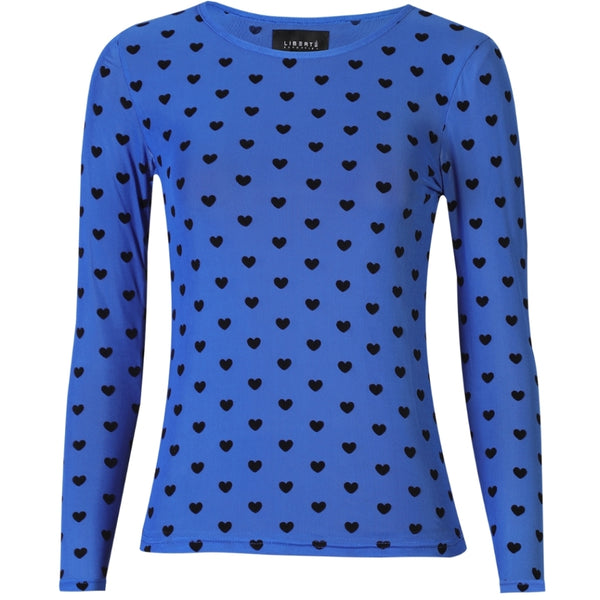 Liberté LIBERTÉ dam blus MESH Blouse ELECTRIC BLUE BLACK FLOCK HEART