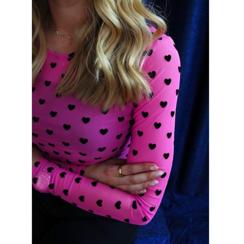 Liberté LIBERTÉ dam blus MESH Blouse PINK BLACK FLOCK HEART