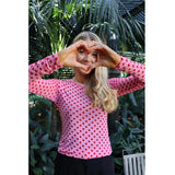 Liberté LIBERTÉ dam blus MESH Blouse PINK RED FLOCK HEART