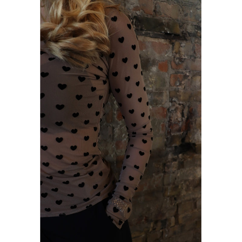 Liberté LIBERTÉ dam blus MESH Blouse SAND BLACK FLOCK HEART