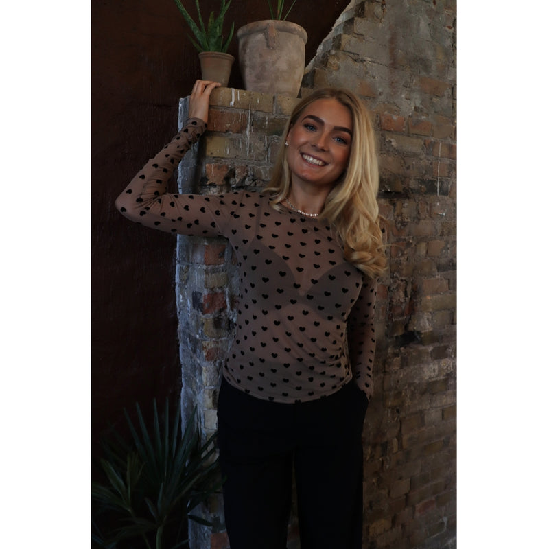 Liberté LIBERTÉ dam blus MESH Blouse SAND BLACK FLOCK HEART