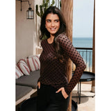 Liberté LIBERTÈ dam nät LS Blouse DARK BROWN MEDIUM HEART