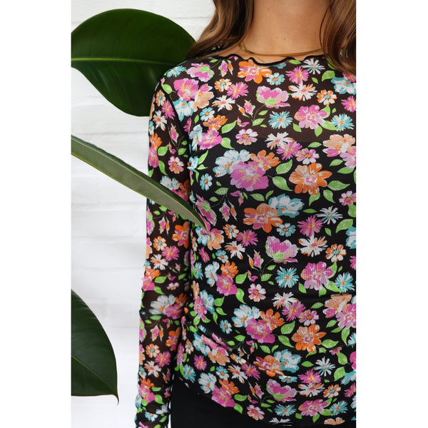 Liberté Liberte dam långärmad mesh top 4086 Top Mint orange flowers
