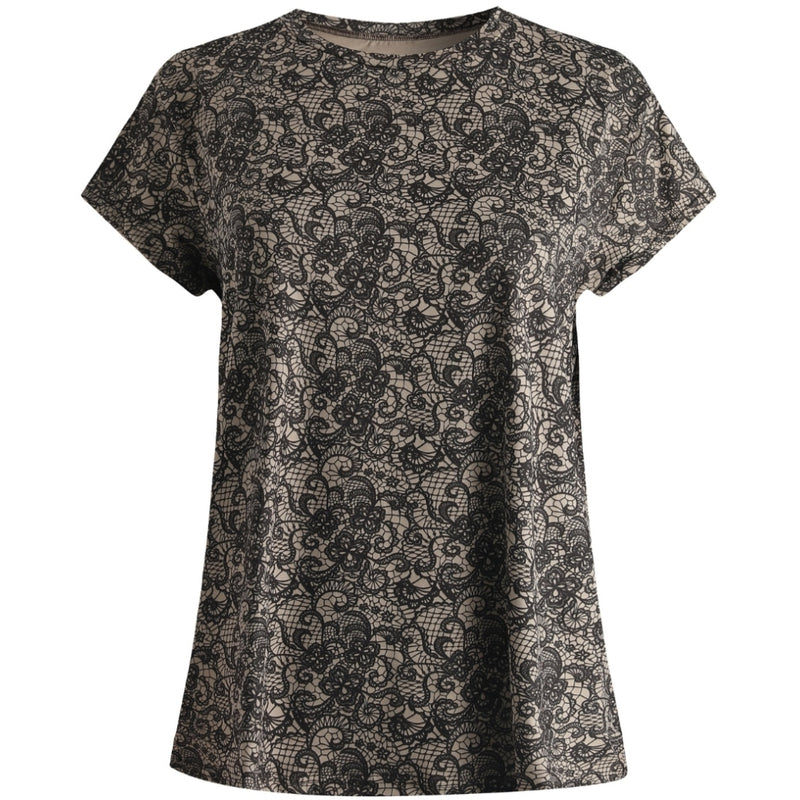 Liberté Liberté dam t-shirt 9581 ALMA T-shirt Mocca Brown Lace