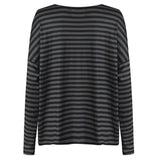Liberté Liberté dam top ALMA - 9504 T-shirt long sleeves DARK GREY BLACK STRIPE