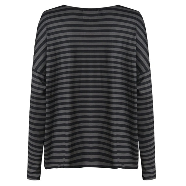 Liberté Liberté dam top ALMA - 9504 T-shirt long sleeves DARK GREY BLACK STRIPE