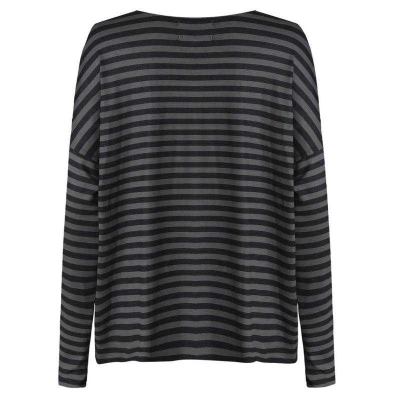 Liberté Liberté dam top ALMA - 9504 T-shirt long sleeves DARK GREY BLACK STRIPE