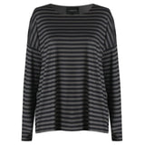 Liberté Liberté dam top ALMA - 9504 T-shirt long sleeves DARK GREY BLACK STRIPE