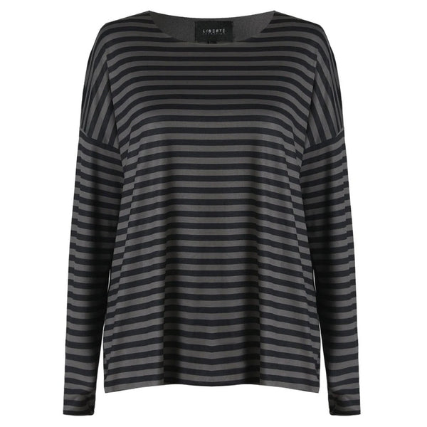 Liberté Liberté dam top ALMA - 9504 T-shirt long sleeves DARK GREY BLACK STRIPE
