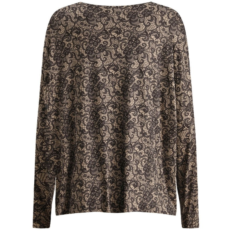 Liberté Liberté dam top ALMA - 9504 T-shirt long sleeves Mocca Brown Lace