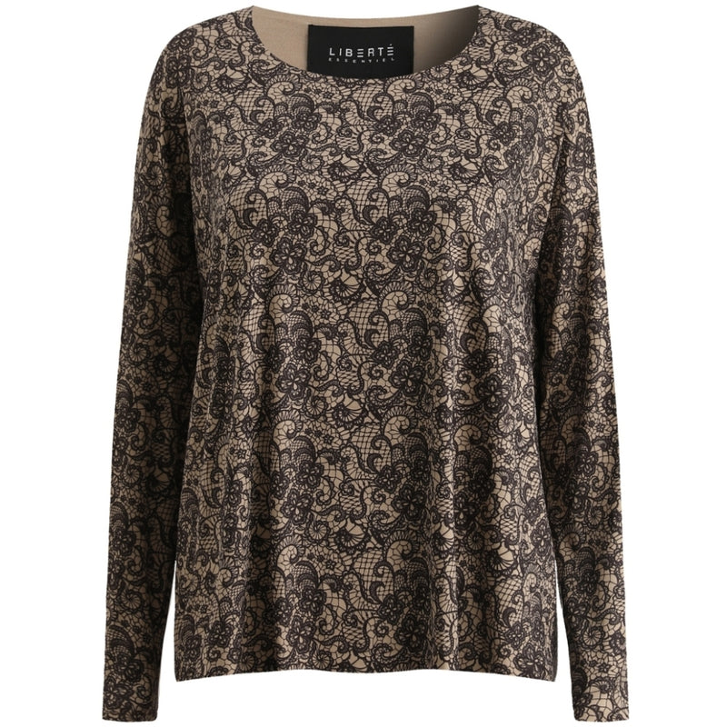 Liberté Liberté dam top ALMA - 9504 T-shirt long sleeves Mocca Brown Lace