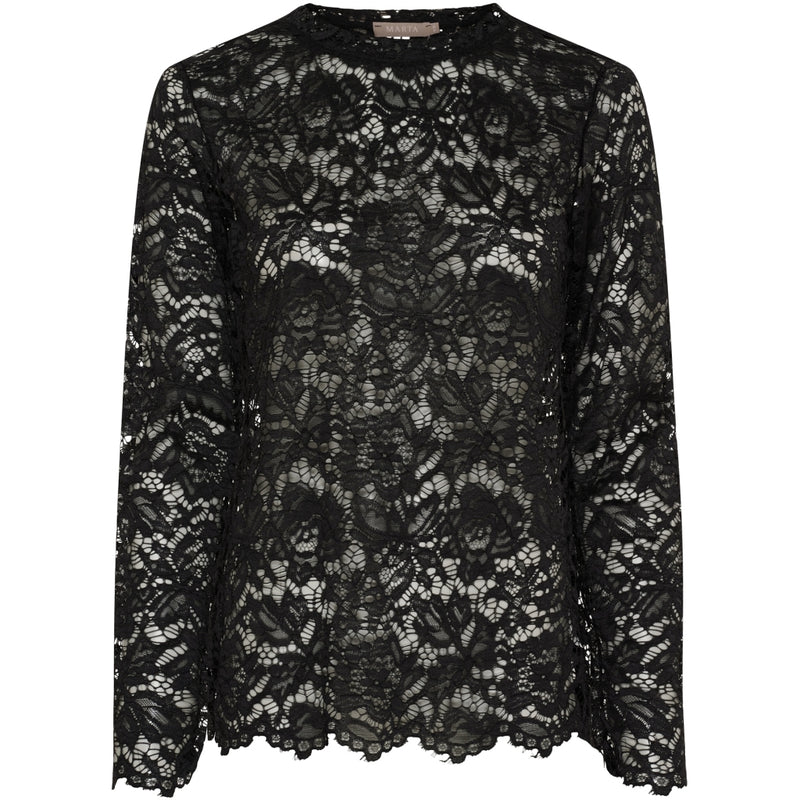 MARTA DU CHATEAU Marta du Chateau dam långärmad spets-t-shirt MdcMilley 7707 LS Tee Black