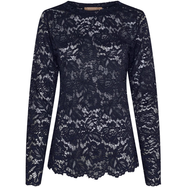 MARTA DU CHATEAU Marta du Chateau dam långärmad spets-t-shirt MdcMilley 7707 LS Tee Navy