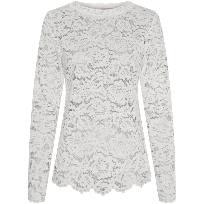 MARTA DU CHATEAU Marta du Chateau dam långärmad spets-t-shirt MdcMilley 7707 LS Tee White