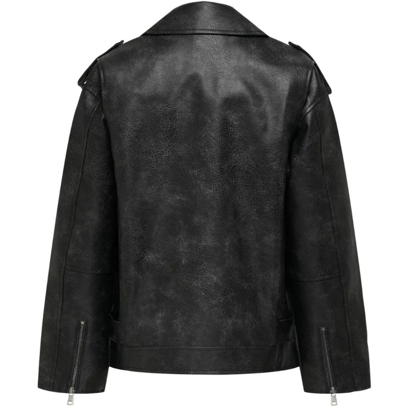 ONLY ONLWAVES FAUX LEATHER WASH JACKET OTW Jacket Black Washed