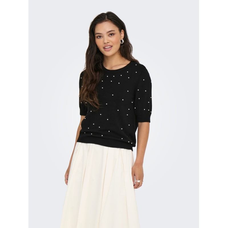 ONLY ONLY DAM STICKAD TRÖJA ONLVENICE Knit Black White Pearls