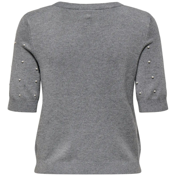 ONLY ONLY DAM STICKAD TRÖJA ONLVENICE Knit Light Grey Melange White Pearls