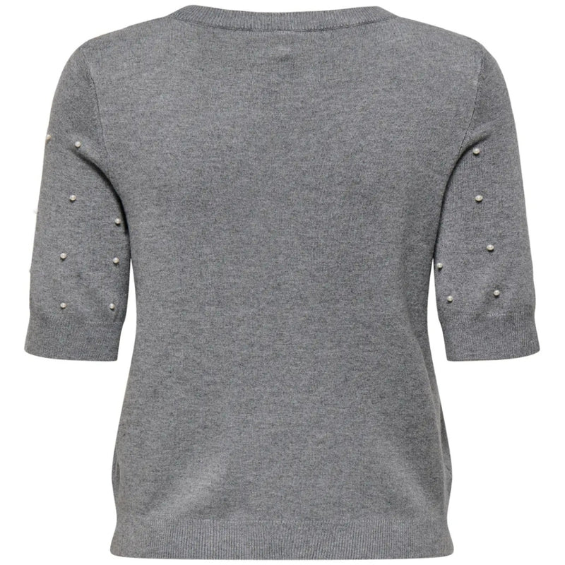 ONLY ONLY DAM STICKAD TRÖJA ONLVENICE Knit Light Grey Melange White Pearls