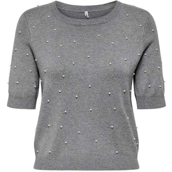 ONLY ONLY DAM STICKAD TRÖJA ONLVENICE Knit Light Grey Melange White Pearls