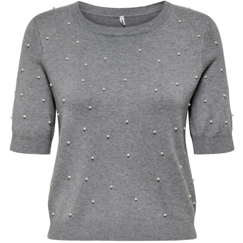 ONLY ONLY DAM STICKAD TRÖJA ONLVENICE Knit Light Grey Melange White Pearls