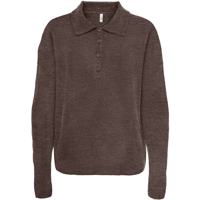 ONLY ONLY Dam Stickad Polo ONLTALIO Knit Chocolate Martini Detail:Melange/DTM Horn Button