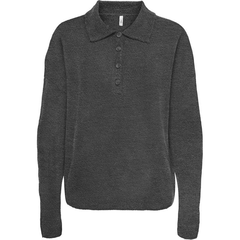 ONLY ONLY Dam Stickad Polo ONLTALIO Knit Dark Grey Melange Detail:DTM Horn Button