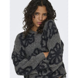 ONLY ONLY Dam stickad ONLFelicia Knit Dark Grey Melange Black Flowers